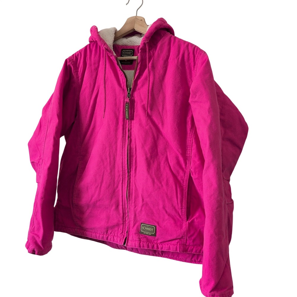 CE Schmidt Workwear Womens Hot Pink Sherpa Lined Canvas Hooded Jacket Large Barn